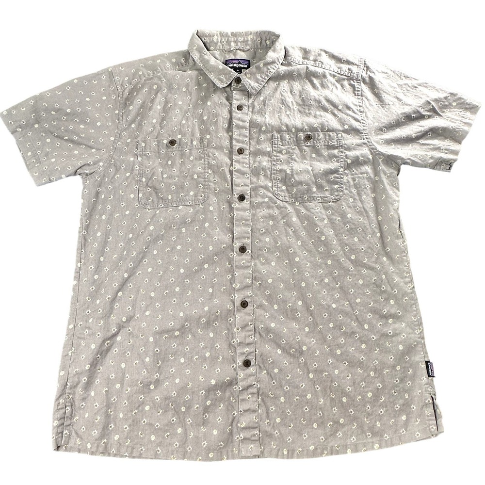 Patagonia Mens Hemp Organic Cotton Back Step Short Sleeve Button Up Shirt XL